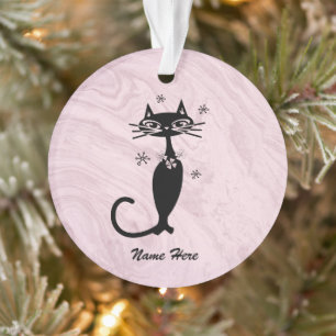 Retro Atomic Black Cat Personalized Ornament
