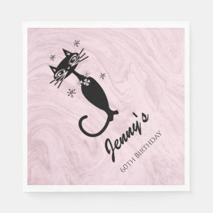 Retro Atomic Black Cat Personalized Paper Napkins