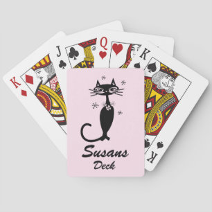 Retro Atomic Black Cat Personalized Playing Cards