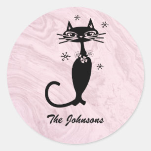 Retro Atomic Black Cat Personalized Sticker