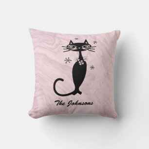 Retro Atomic Black Cat Personalized Throw PIllow