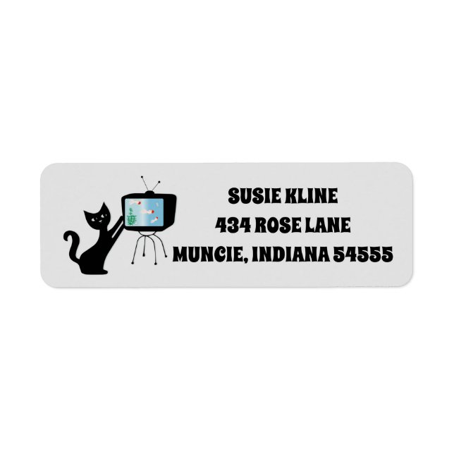RETRO ATOMIC BLACK CAT RETURN ADDRESS LABELS (Front)