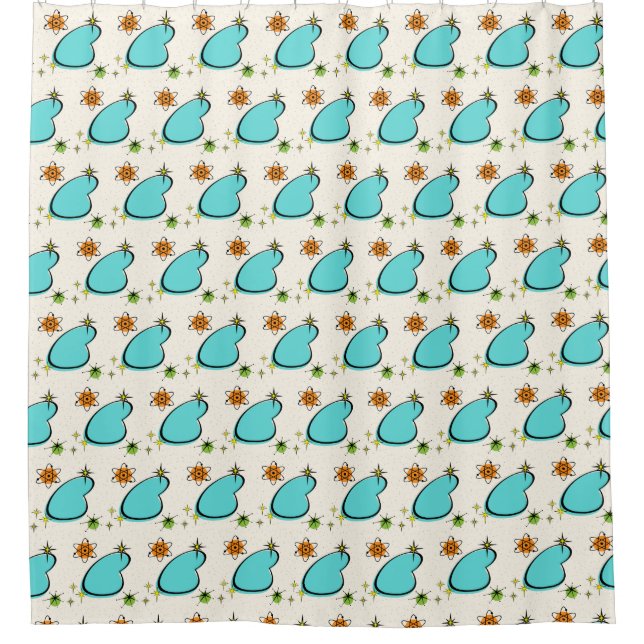 Retro Atomic Boomerang &  Starburst Shower Curtain (Front)