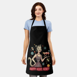 Retro Atomic Cat Pin-Up   "Happy Hour, Honey" Mid- Apron