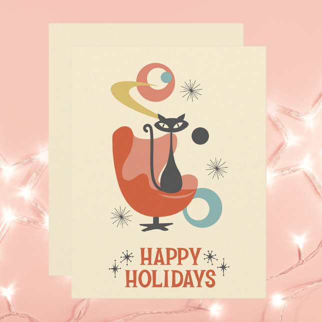 Retro Atomic Cat Vintage Happy Holidays  Card (Creator Uploaded)