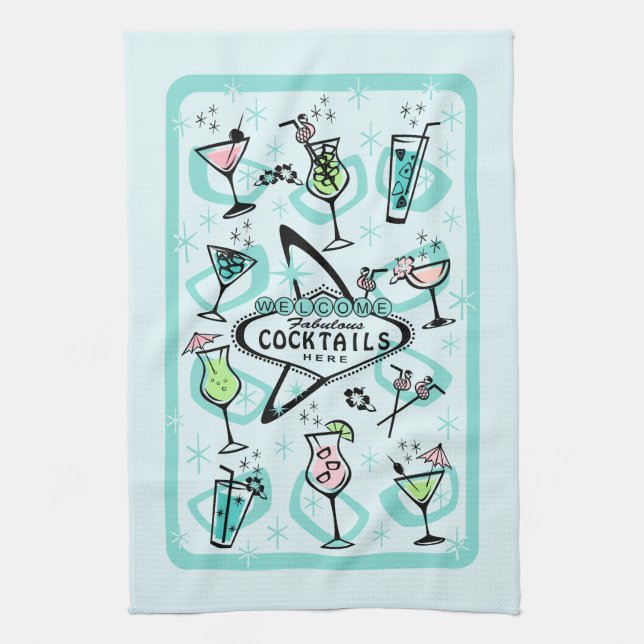 Retro Atomic Cocktails Kitchen Towel (Vertical)