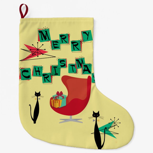 Retro Atomic Era Cats & Chair MCM Stocking (Front)