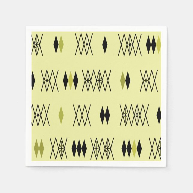 Retro Atomic Era Diamonds Pattern Chartreuse Napkin (Front)