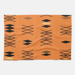 Retro Atomic Era Diamonds Pattern Orange Kitchen Towel