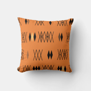 Retro Atomic Era Diamonds Pattern Orange Throw Pillow