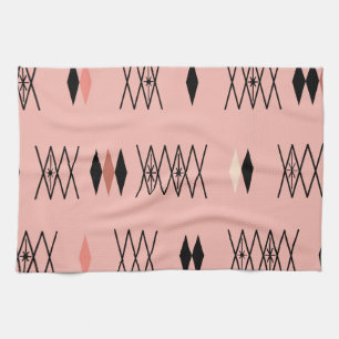 Retro Atomic Era Diamonds Pattern Pink Kitchen Towel