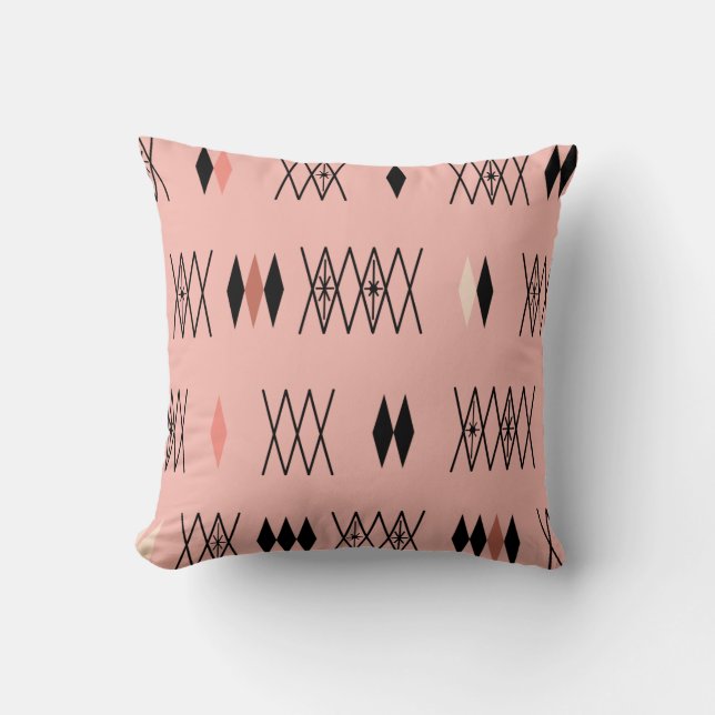 Retro Atomic Era Diamonds Pattern Pink Throw Pillow (Front)