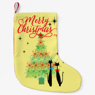 Retro Atomic Era MCM Cool Cat Christmas Tree Small Christmas Stocking