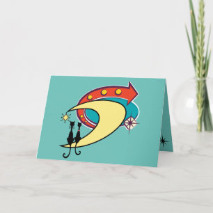 Retro Atomic Era MCM Cool Cat Moon All Occasion  Card