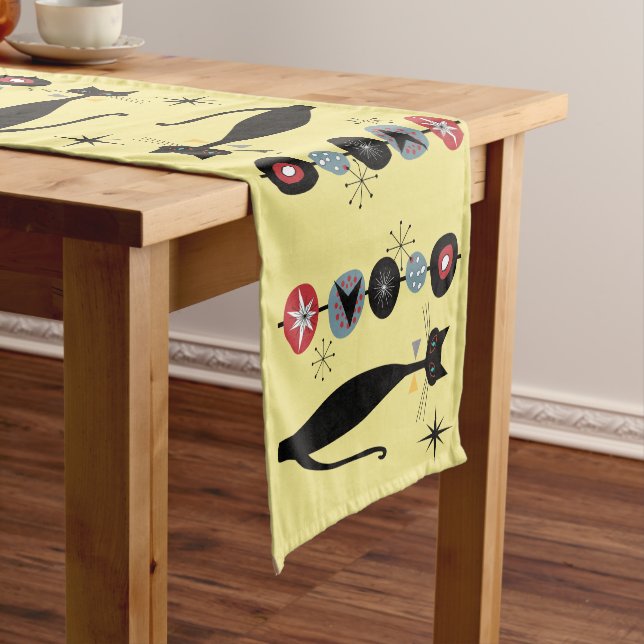 Retro Atomic Era Mid Century MCM Cool Cat v2 Short Table Runner (In Situ)