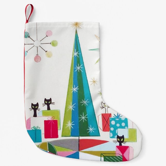 Retro Atomic Era Mid Century Modern Christmas Small Christmas Stocking (Front)