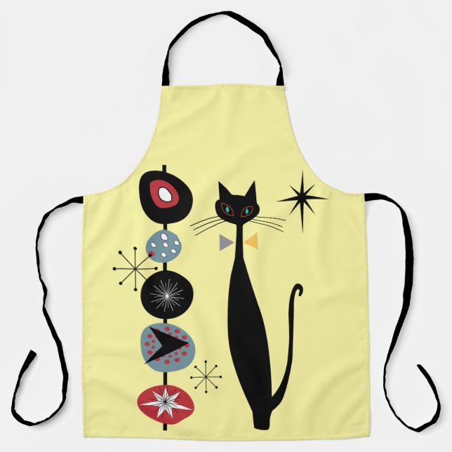 Retro Atomic Era Mid Century Modern Cool Cat Apron (Front)
