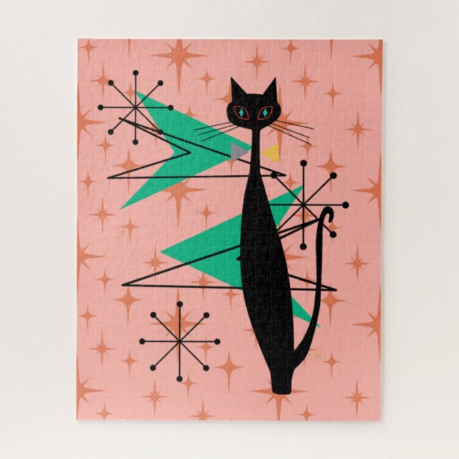 Retro Atomic Era Mid Century Modern Cool Cat Jigsaw Puzzle (Vertical)