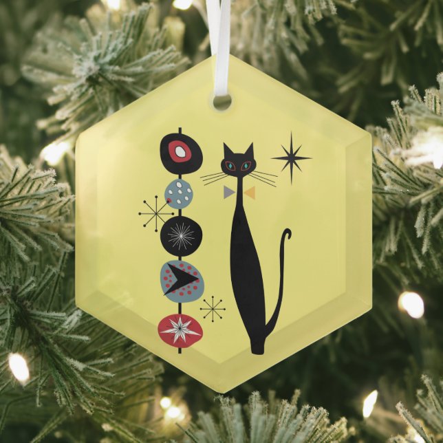 Retro Atomic Era Mid Century Modern Cool Cat Kabob Glass Ornament (Insitu)