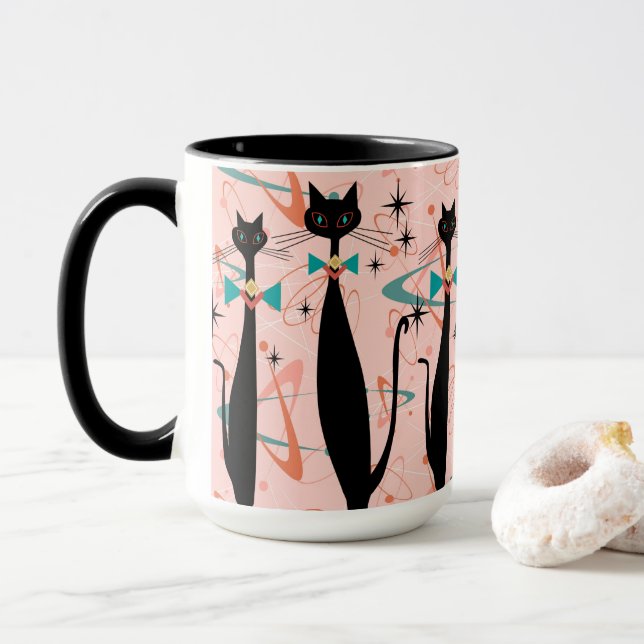 Retro Atomic Era Mid Century Modern Cool Cat Mug (With Donut)