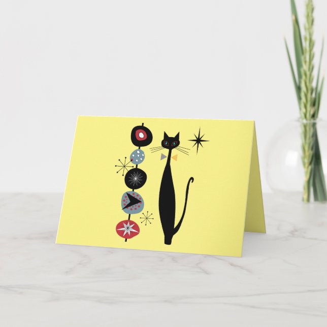 Retro Atomic Era Mid Century Modern Cool Cat Note Card (Front)