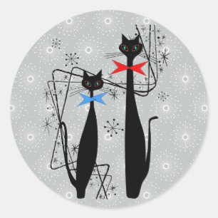 Retro Atomic Era Mid Century Modern Cool Cat Pair Classic Round Sticker