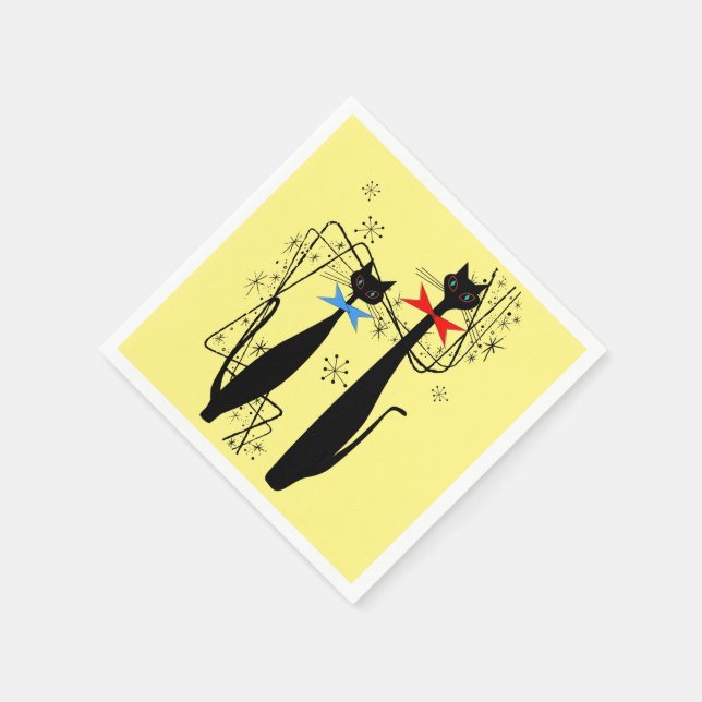 Retro Atomic Era Mid Century Modern Cool Cat Pair Napkin (Corner)