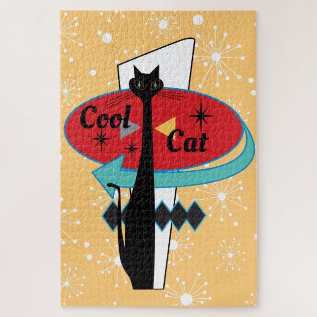 Retro Atomic Era Mid Century Modern Cool Cat Sign Jigsaw Puzzle (Vertical)