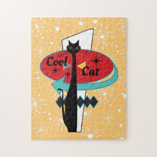 Retro Atomic Era Mid Century Modern Cool Cat Sign Jigsaw Puzzle