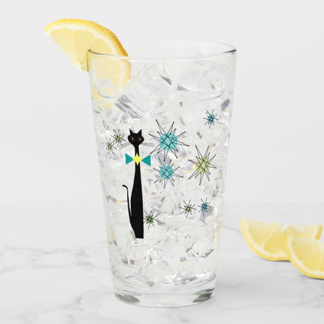 Retro Atomic Era Mid Century Modern Cool Cat Star Glass (Front Ice)