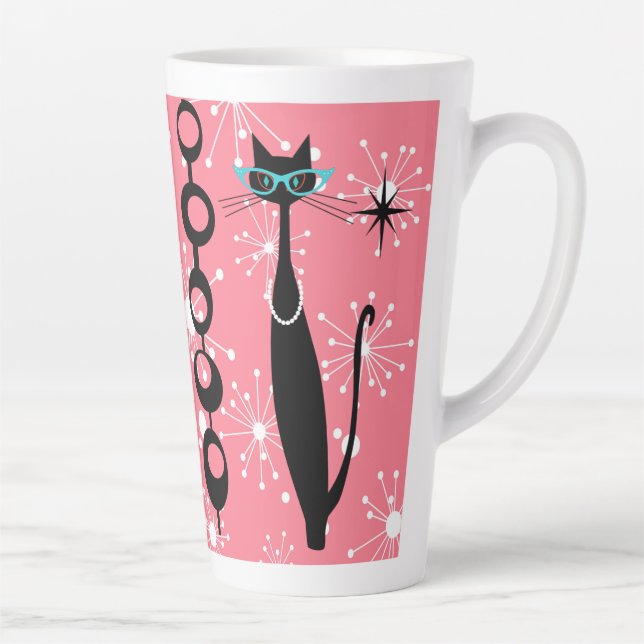 Retro Atomic Era Mid Century Modern Cool Cat Star Latte Mug (Right)