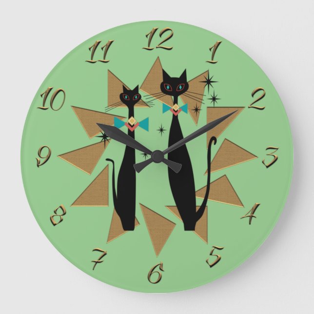 Retro Atomic Era Mid Century Modern Cool Cats Large Clock (Front)