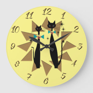 Retro Atomic Era Mid Century Modern Cool Cats Large Clock