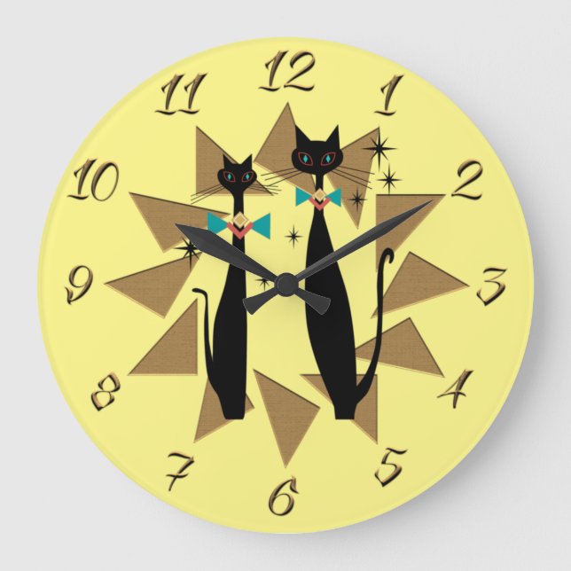 Retro Atomic Era Mid Century Modern Cool Cats Large Clock (Front)