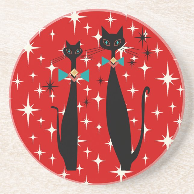 Retro Atomic Era Mid Century Modern MCM Black Cat  Coaster (Front)