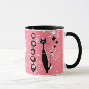 Retro Atomic Era Mid Century Modern MCM Black Cat Mug