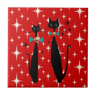 Retro Atomic Era Mid Century Modern MCM Black Cat  Tile