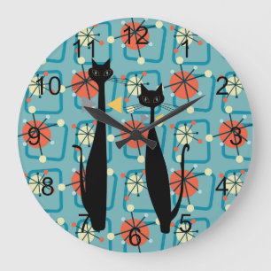 Retro Atomic Era Mid Century Modern MCM Cool Cat 4 Large Clock
