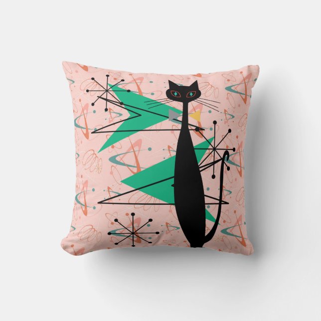Retro Atomic Era Mid Century Modern MCM Cool Cat 4 Throw Pillow (Front)
