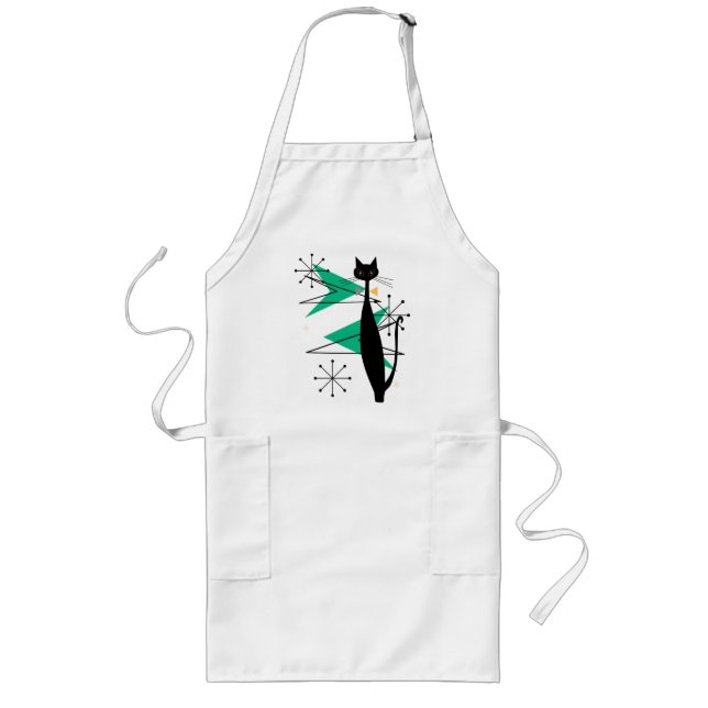 Retro Atomic Era Mid Century Modern MCM Cool Cat Long Apron (Front)