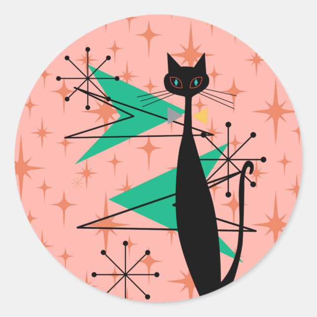 Retro Atomic Era Mid Century Modern MCM Cool Cat P Classic Round Sticker (Front)