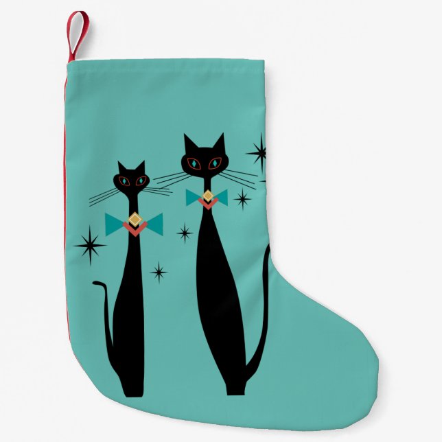 Retro Atomic Era Mid Century Modern MCM Cool Cat   Small Christmas Stocking (Front)