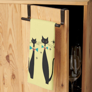 Retro Atomic Era Mid Century Modern MCM Cool Cats Kitchen Towel