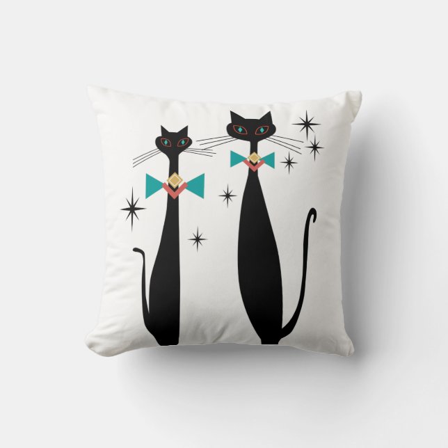 Retro Atomic Era Mid Century Modern MCM Cool Cats Throw Pillow (Front)