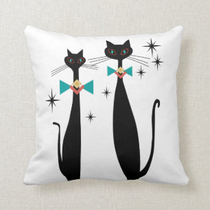 Retro Atomic Era Mid Century Modern MCM Cool Cats Throw Pillow