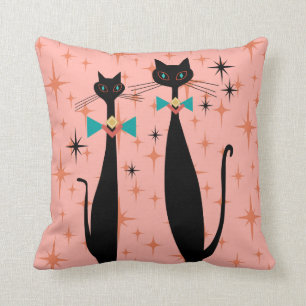 Retro Atomic Era Mid Century Modern MCM Cool Cats Throw Pillow