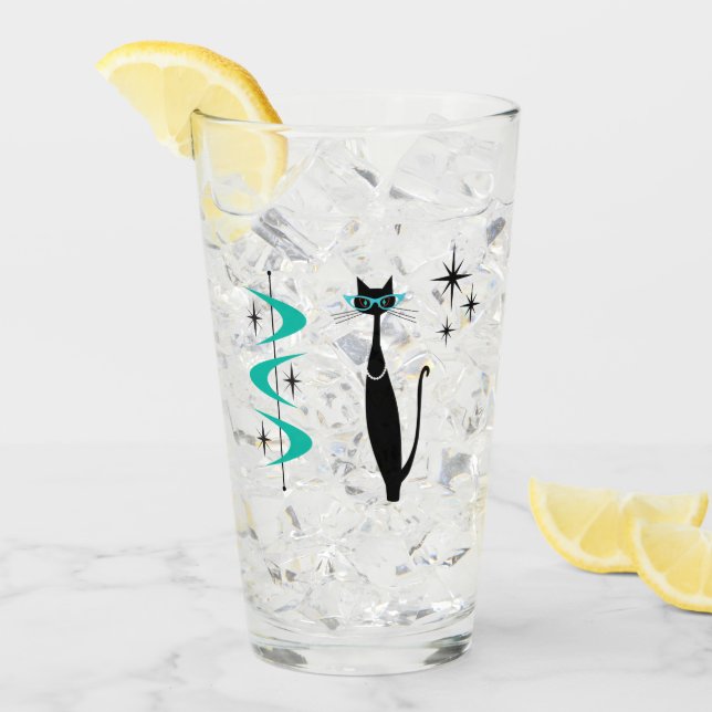 Retro Atomic Era Mid Century Modern MCM Kitty Cat Glass (Front Ice)