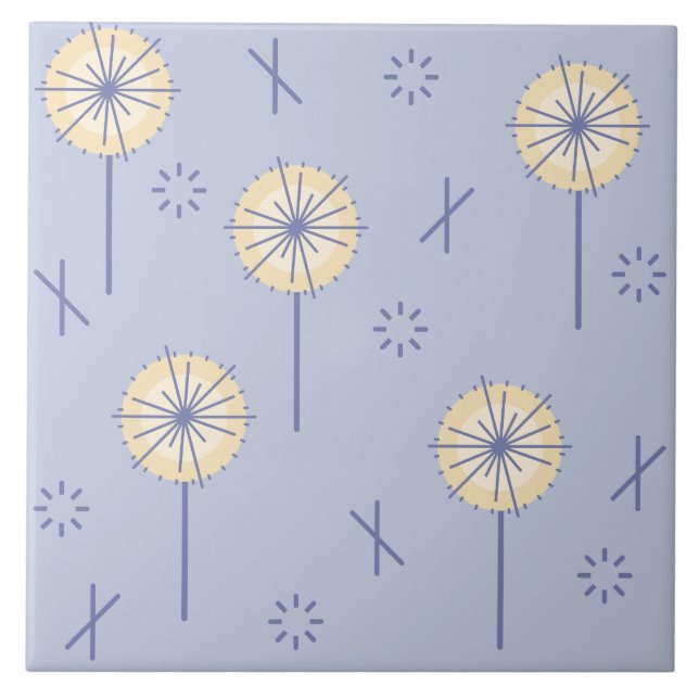 Retro Atomic Flowers Blue Yellow Tile (Front)