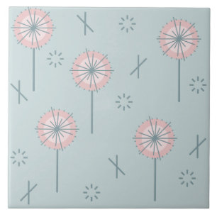 Retro Atomic Flowers Green Pink Tile