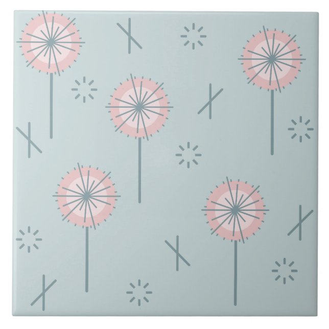 Retro Atomic Flowers Green Pink Tile (Front)